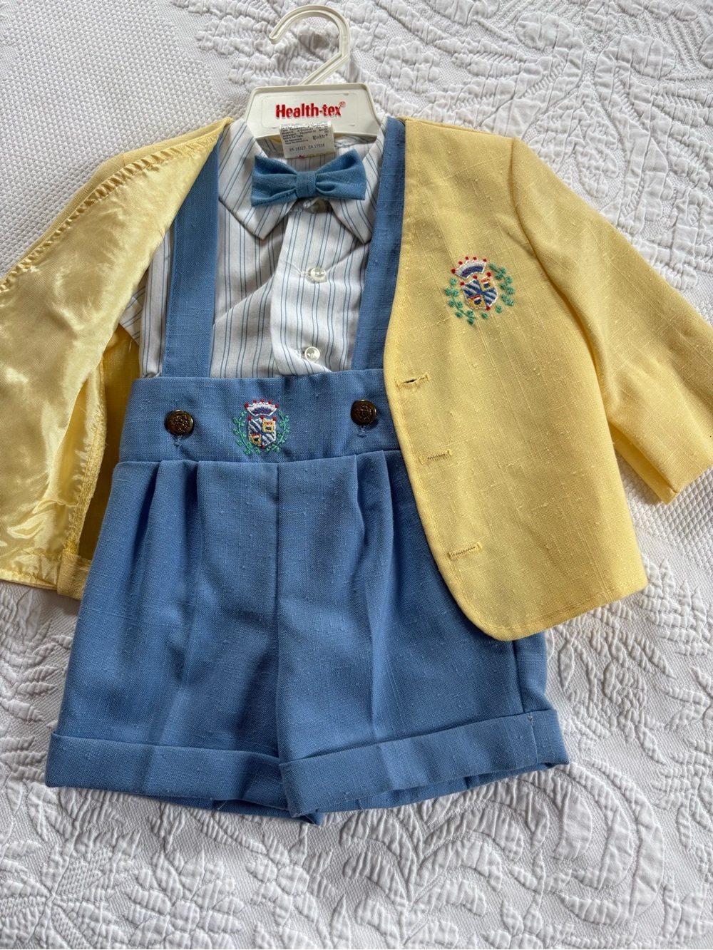Vintage 70s Good Lad baby boy's blazer suspender shortalls outfit set 12 mos